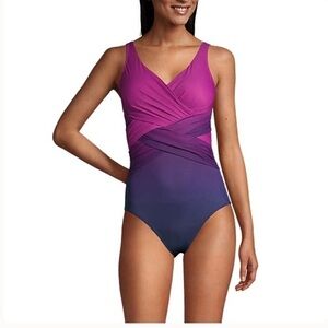 Lands’ End NWT Slendersuit One Piece Swimsuit 14D Tummy Control Ombre Coastal
